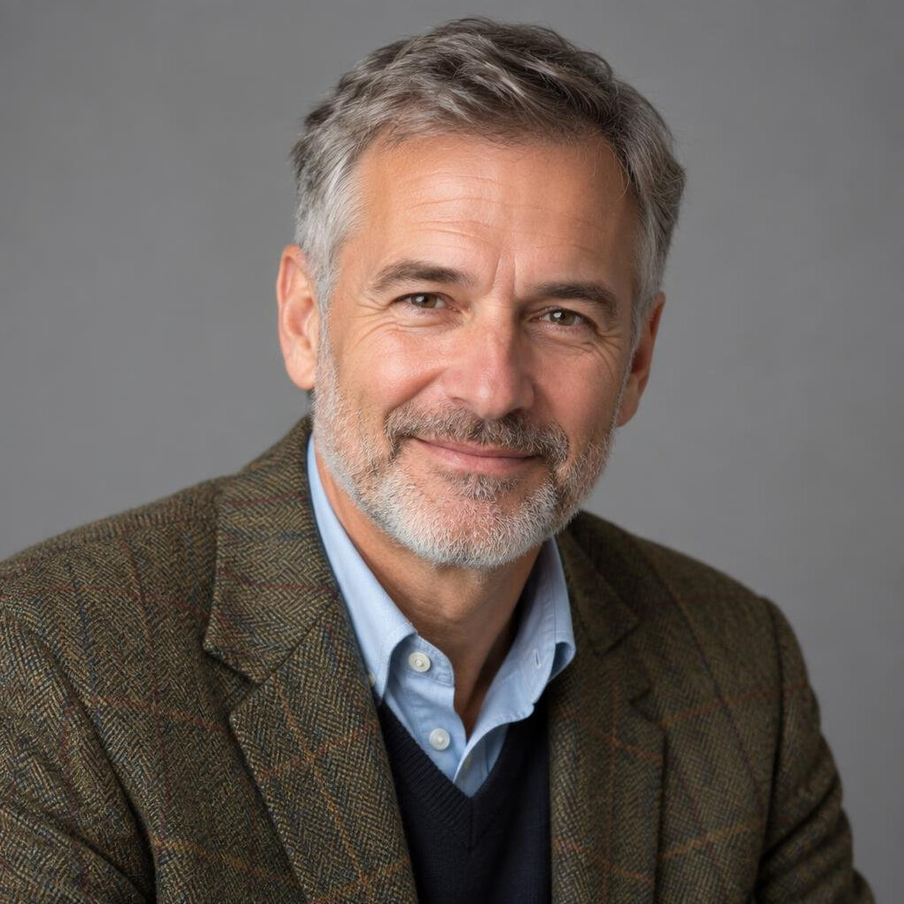 Studio portrait of a Swiss man in his fifties, archivist