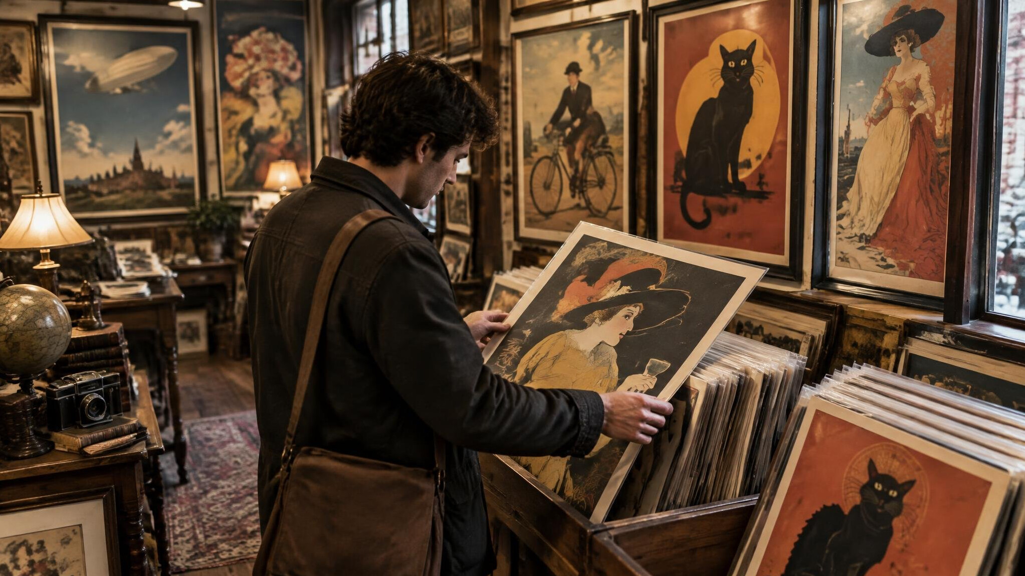 person collecting vintage posters