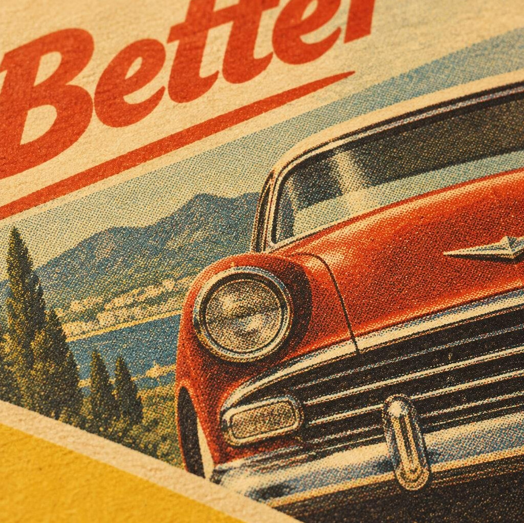 Macro close-up of a vintage magazine advertisement page